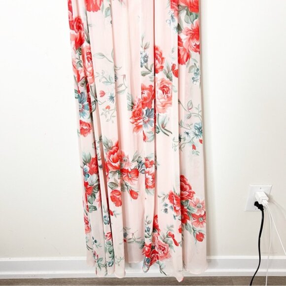 LULUS Garden Meandering Blush Floral Print Maxi Dress Side slit Chiffon Size XS - Picture 9 of 16